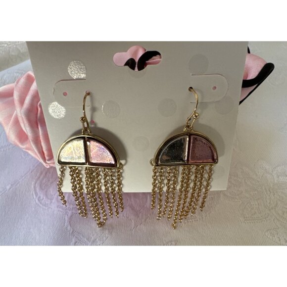 Isaac Mizrahi Goldtone Pink Reflective Umbrella Dangle Drop Earrings MSRP $38 - Picture 2 of 8